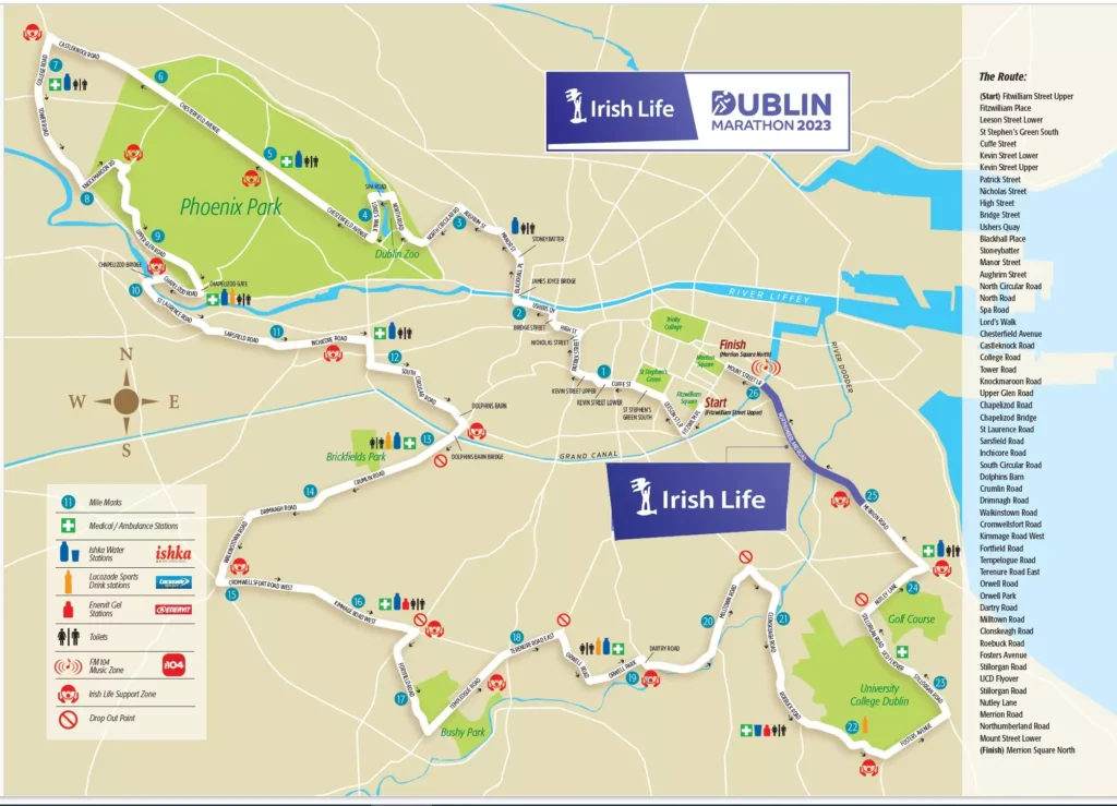 A dublini maraton útvonala